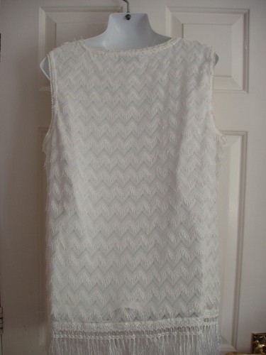 Klass lovely ladies white fringed tunic top blouse lined 23" p2p 29 L size 18 - Picture 3 of 3