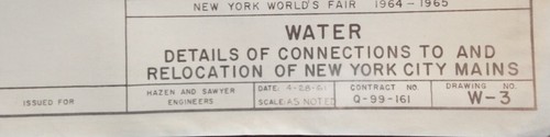 1964 NYC WORLD'S FAIR WATER NYC MAINS DETAILS BLUEPRINT W-3 FLUSHING QUEENS NY - Picture 2 of 2