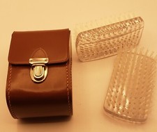 Vintage Mens Grooming Set, Two Hair Clothing Brushes, Leather Case