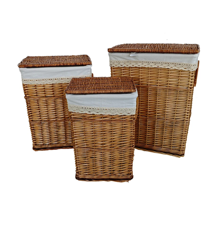 Wäschekorb weide natur beige rechteckig Deckel Handgriff Bezug 3x Varianten - Bild 4 von 4