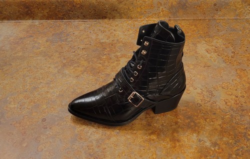 New! AllSaints 'Katy' Croc Embossed Bootie Black Womens 8 US 38 Eur. MSRP $398