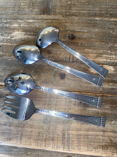 Pfaltzgraff Schematics Stainless Steel Serving Pieces SET of 4 Ribbed Handle - Picture 16 of 18