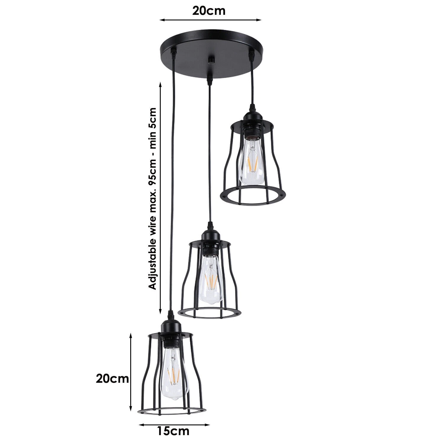 3-way vintage industrial pendant light for dining area