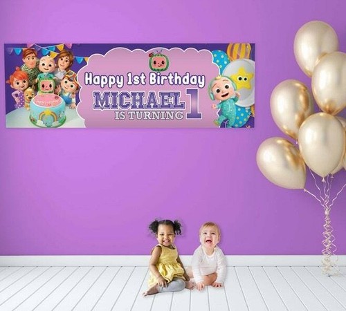 Personalised Kids Birthday Banner Cocomelon Pvc Banner Indoor / Outdoor Custom - Picture 3 of 3