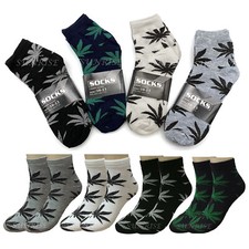 Lot 6-12 Pairs Mens Womens Leaf Weed Cotton Ankle Low Cut Socks Size 9-11 10-13