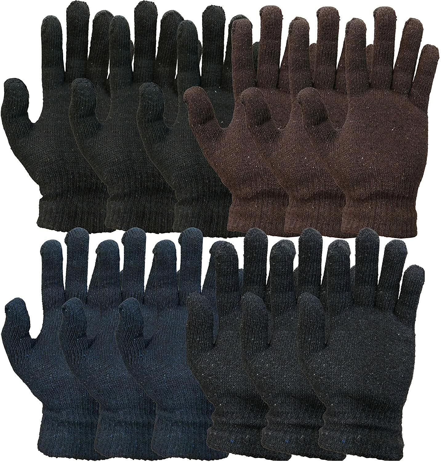 12 PK of Men's Winter Gloves, Magic Stretch Gloves In Assorted Solid Colors