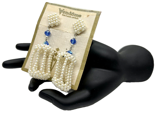 Favolosi Orecchini Vendome, 3" Gabbie di Perle! Estensori strass blu - Foto 4 di 8