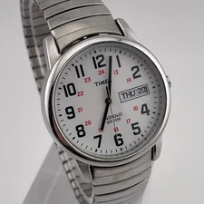 Timex Easy Reader Watch Mens Indiglo 35mm Case Day Date Stretch Bracelet Quartz