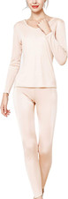 Womens Silk Long Johns V-Neck Silk Thermal Underwear Sets Winter Silk Long
