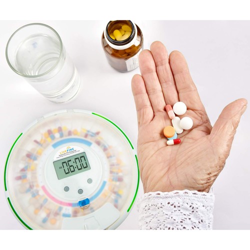 LiveFine 28-Day Automatic Pill Dispenser W/Easy Read LCD Display & Lock, Frosted - Picture 8 of 9