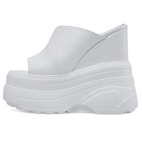 Sandalias de tacón alto de cuero para mujer talla grande Mules zapatos de salón de plataforma talla grande - Imagen 12 de 16