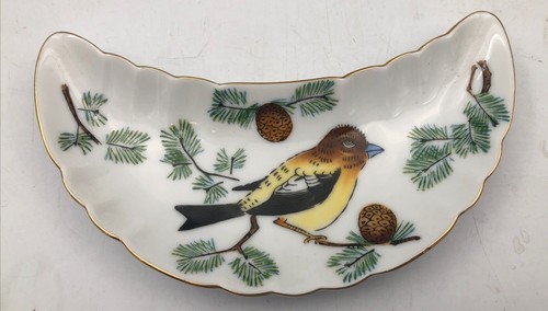 Hand Painted Made in Japan Porcelain Dish Evening Grosbeak Bird B6 - Picture 1 of 8