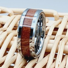 Silver Tungsten Wooden Wedding Bands Hawaiian Koa Wood Tungsten Engagement Ring
