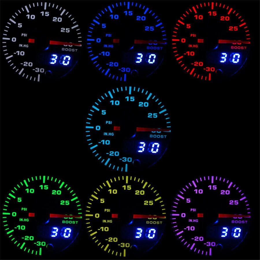 Medidor PSI Analógico/Digital Pantalla Doble 10-15V 52mm 7 Colores Turbo Boost Gauge Foto 4 de 4