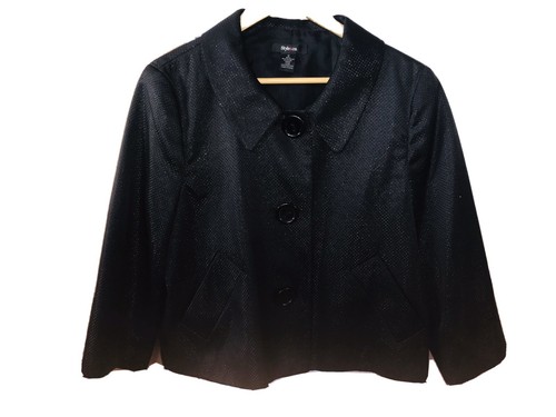 NEW Style & Co Macy's Women Sz 12 Shiny Black Blazer Jacket MSRP $99 3/4 Sleeves - Picture 1 of 3