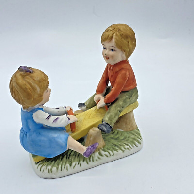Vintage Porcelain Figurine Boy Girl On See Saw Teeter Totter 4''