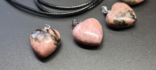 Natural Rhodonite Love Heart Pendant With Waxed Rope Necklace - Picture 8 of 8