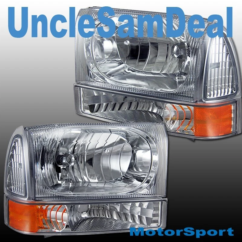 FORD F250 EXCURSION ЕВРО ПРОЗРАЧНЫЕ ЛИНЗЫ ХРОМИРОВАННЫЕ ФАРЫ OE СТИЛЬ УГЛОВЫЕ 4 ШТ - Изображение 2 из 3