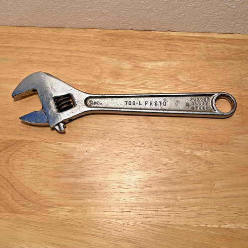 Proto Tools Vintage 8 Zoll verstellbarer Schraubenschlüssel 708-L Click Stop Made in USA - Bild 1 von 9