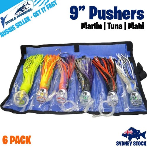 Game Fishing Trolling Lures Rigged Kit 9" Skirted Marlin Tuna Kingfish Wahoo Rig - Picture 2 of 2