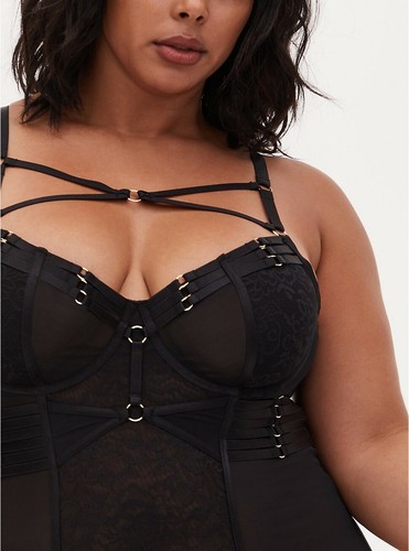 Torrid Bodysuit Lace Mesh Strappy Cutout Back Underwire Black NWT New 0X - Picture 3 of 8