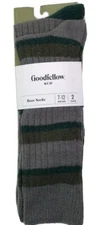 Goodfellow Mens 2 Boot Socks Green Grey Striped Super Soft Size 7-12