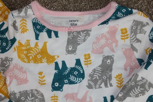 Carter's Yellow Flower Bear 4-Piece Pant Pajamas Set Fall Girls Size 5 6 7 NWT - Picture 2 of 4