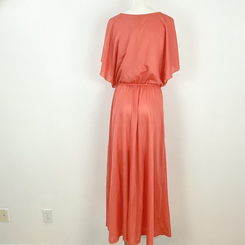 VINTAGE RICH CORAL 70 GODDESSDRAPE MAXI GOWN DRESS SIZE MEDIUM - Picture 3 of 5