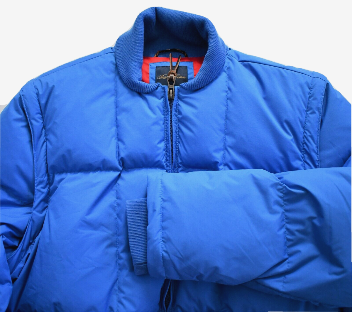 NEW BROOKS BROTHERS Solid Blue DOWN Puffer Jacket with REMOVABLE 