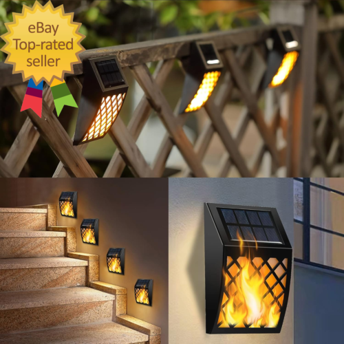 Solar Flame Lights Outdoor 4 Pack Solar Powered Wall Lights Flickering Flame Aut - Picture 5 of 8