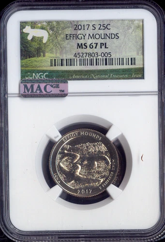 2017-S Effigy Mounds Quarter 25c NGC MS67 PL MAC Quality