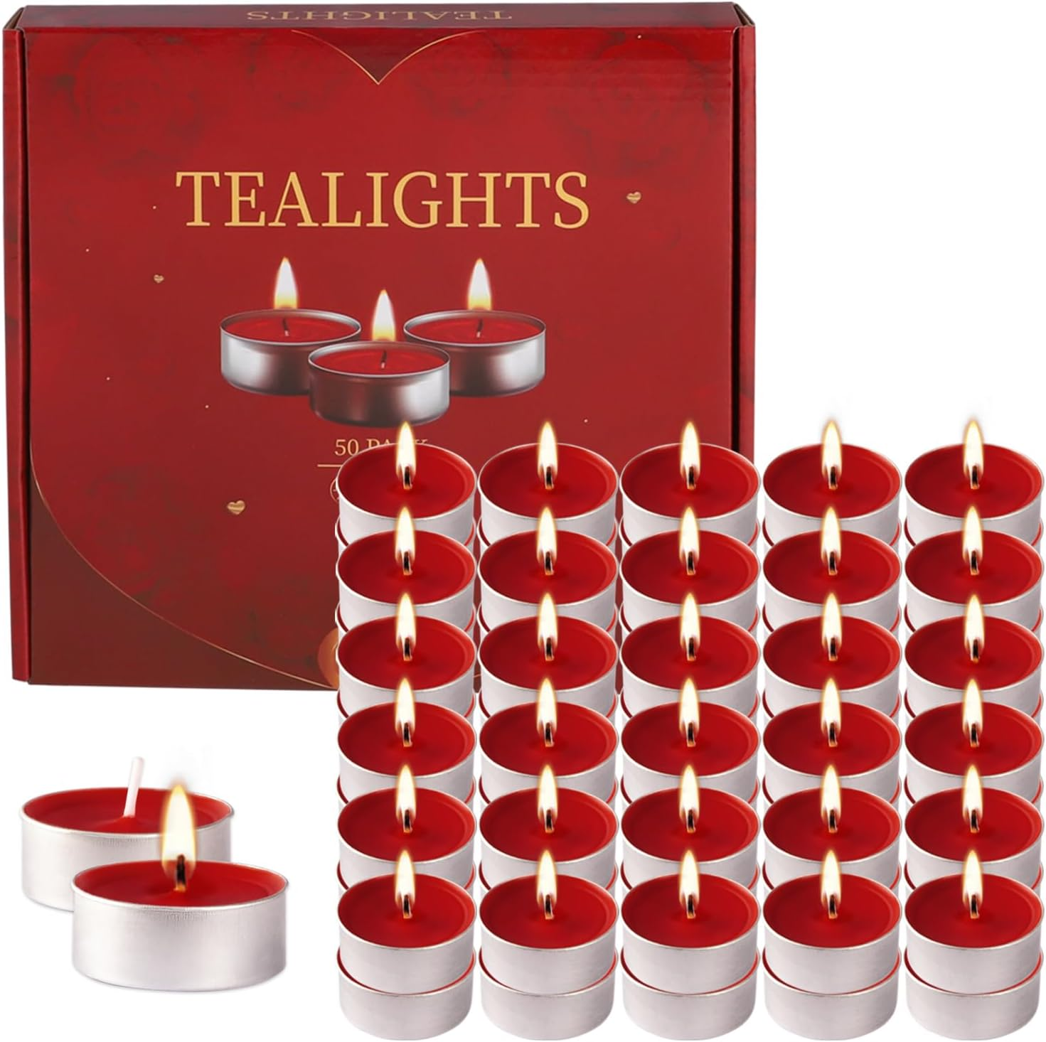 Tea Lights Candles in Bulk, 4 Hour Long Time Burning, Red Votive