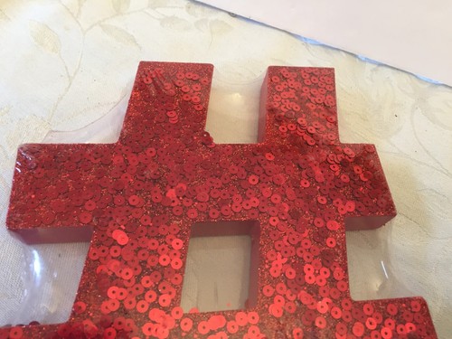 Wood # Pound Sign Decorative Standing Cutout Word Home Decor Glitter Sequin Red - Picture 7 of 9