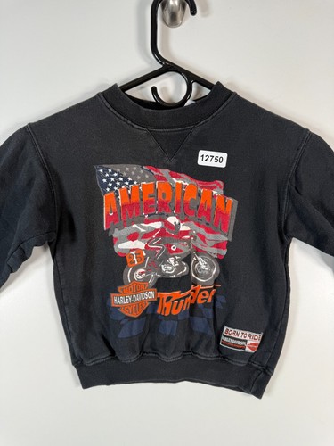 Harley Davidson Kids Boys American Thunder Born To Ride Sweatshirt Black Sz 5 - Picture 2 of 11