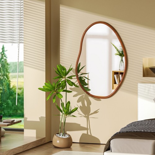 Large Irregular Wooden Framed Wall Mirror Hanging Horizontally/Vertically Decor - Picture 7 of 18