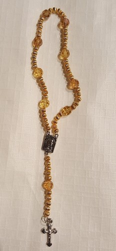 Handgefertigter kleiner Gold/Lt. Klar Gold Rosenkranz Länge: 7" - Bild 1 von 2