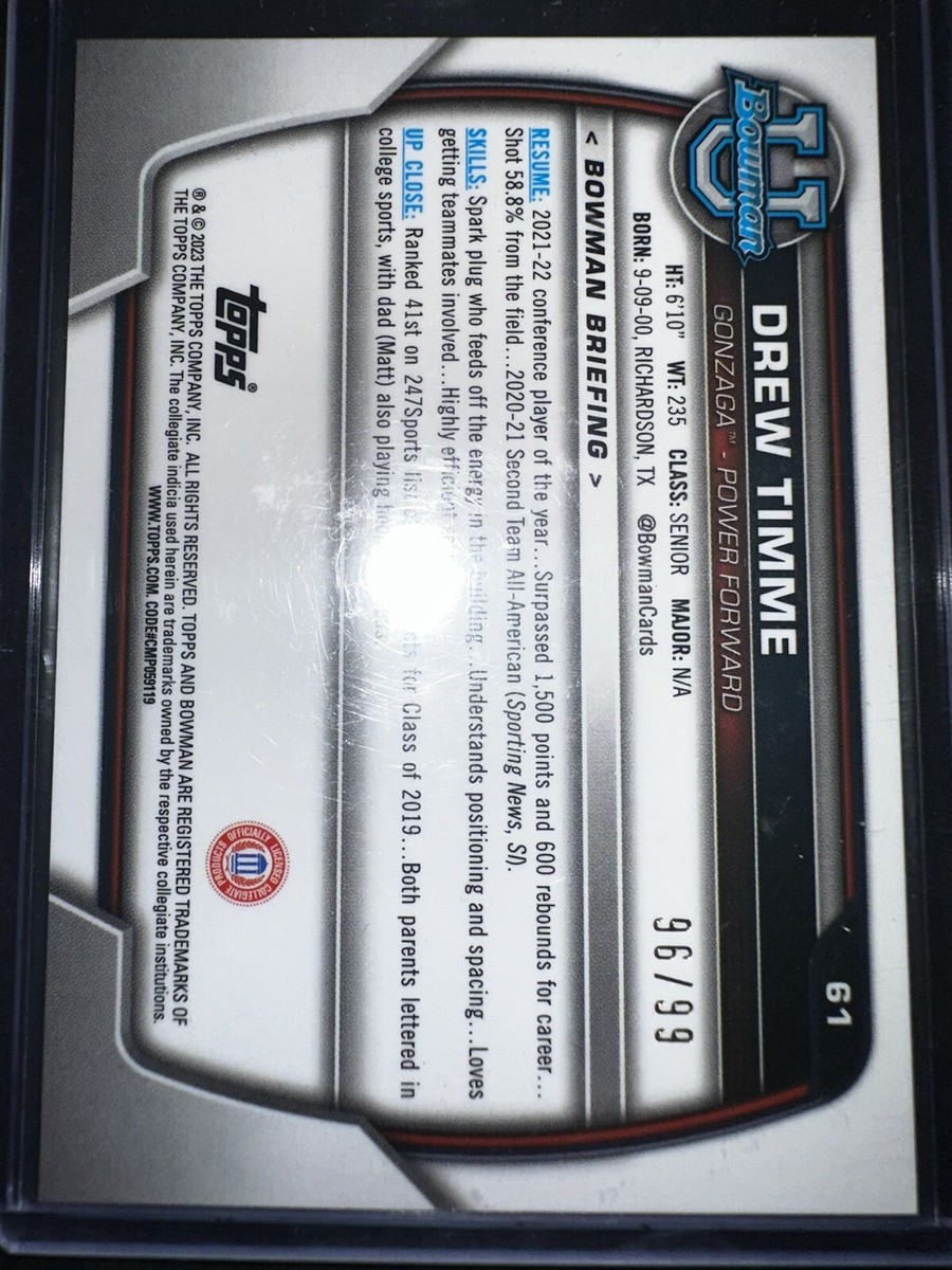 その他 drew timme bowman university 2023 psa9 2023 Bowman Best U Rookie Green Shimmer #'d /99 Drew Timme