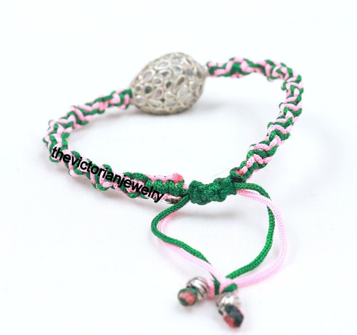 925 Sterling Silver Rose Cut Polki Diamond Spacer Beads Macramé Thread Bracelet - Picture 6 of 13