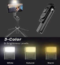 Extendable Selfie Stick Tripod with Fill Light, Real Ultra-Wide-Angle Shooting