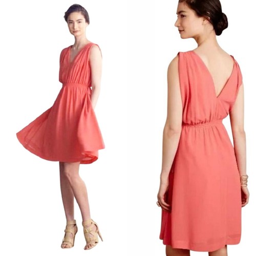 148 $ Anthropologie Vintage drapiertes Kleid Fit + Flare 4 kleine verstellbare Seitenbänder