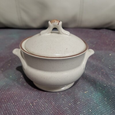 Floral Expressions Hearthside Sugar Dish Tan Brown Stoneware Lid & Bowl