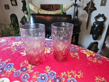 Vintage Mid Century Libbey Lido Milano Pink Glass Tall Glass Tumbler Pair 5¾"