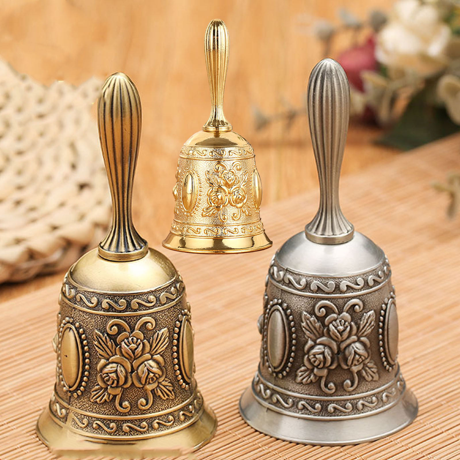 (Silver Free Size)Engraved Hand Bell Delicate Hand Bell EasyCare Alloy