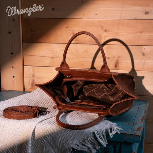 Wrangler Embroidered Trapezoid Tote/Crossbody - Brown - Picture 4 of 6