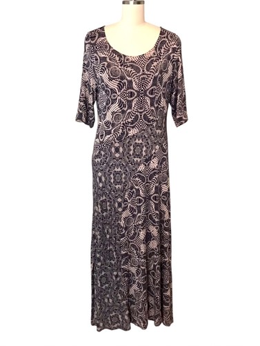 Soft Surroundings Juliette Jersey Maxi Dress Navy Tile Pattern Petite Sz Large - Picture 2 of 10