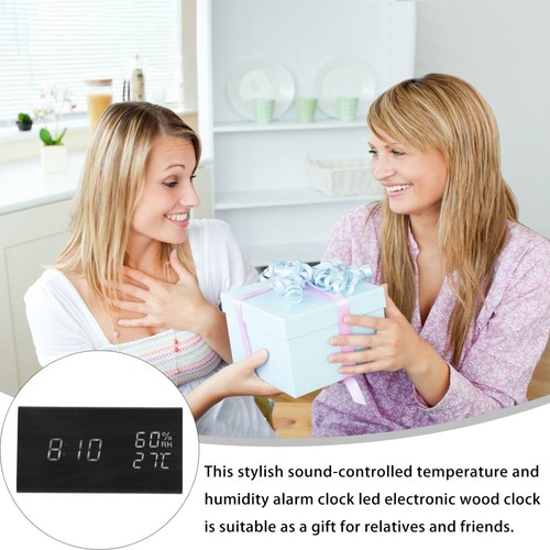 Temperature and Humidity Alarm Clock Office Wooden Digital Desk Bedside - Picture 11 of 12
