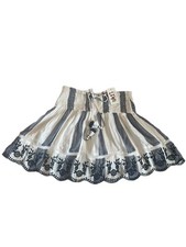 NWT Embroidered Scalloped Hem Stripe Skirt Size S Blue Flirty Boho Festival