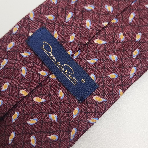OSCAR DE LA RENTA Tie Mens 56" x 4" Burgundy Red Abstract Silk Made In USA - Picture 4 of 8