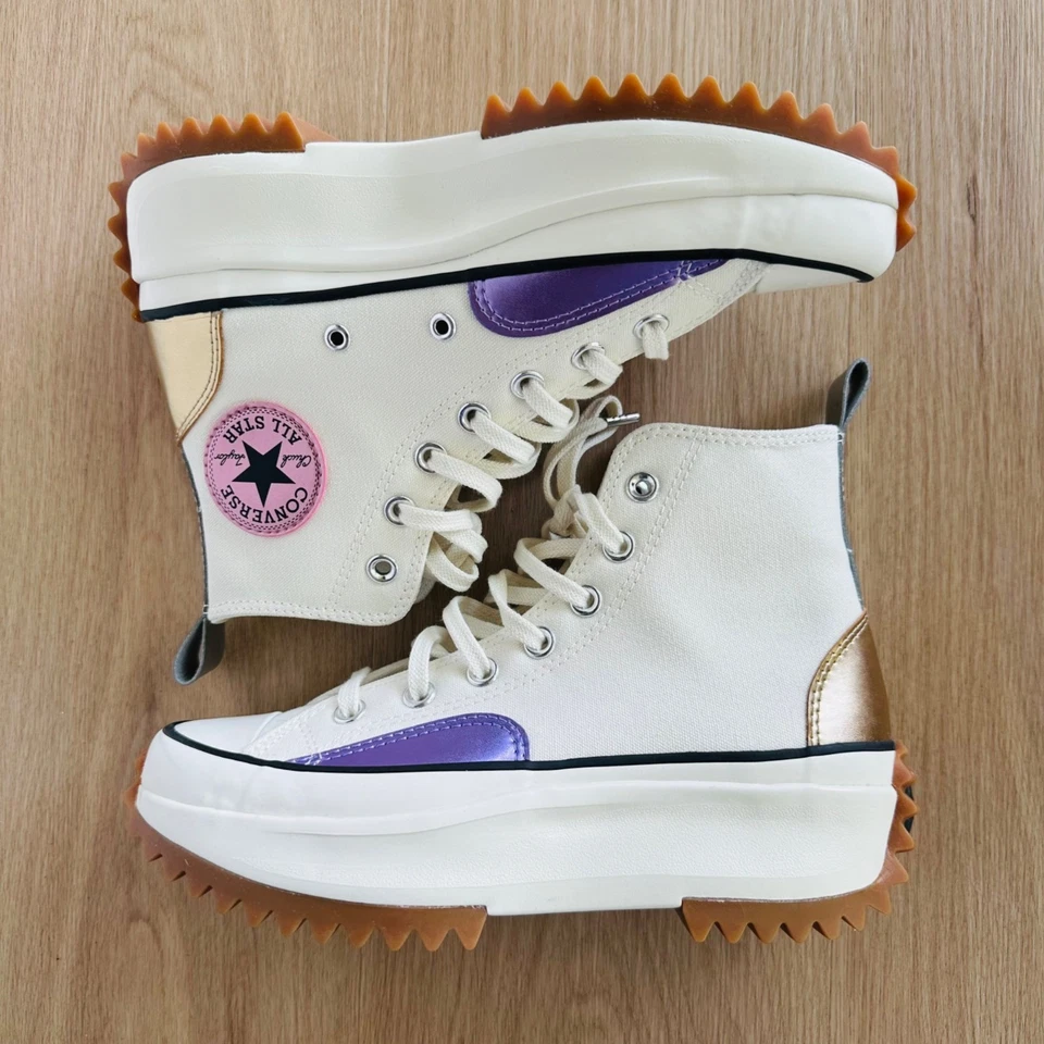 ⭐Converse запустить звезда похода Hi платформе Sz 7 мужские туфли бежевый фиолетовый кроссовок A09796C - Изображение 2 из 4