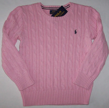 NWT Polo Ralph Lauren CARMEL PINK CABLE Knit Sweater Boy/Girl 6 NAVY PONY LOGO